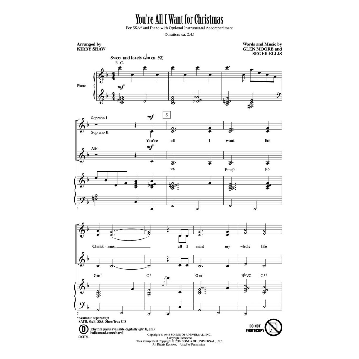 You're All I Want for Christmas (SSA / Piano)