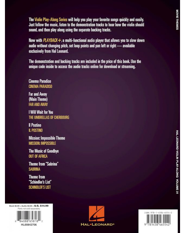 Violin play-along volume 31 - Movie Themes - Hal Leonard