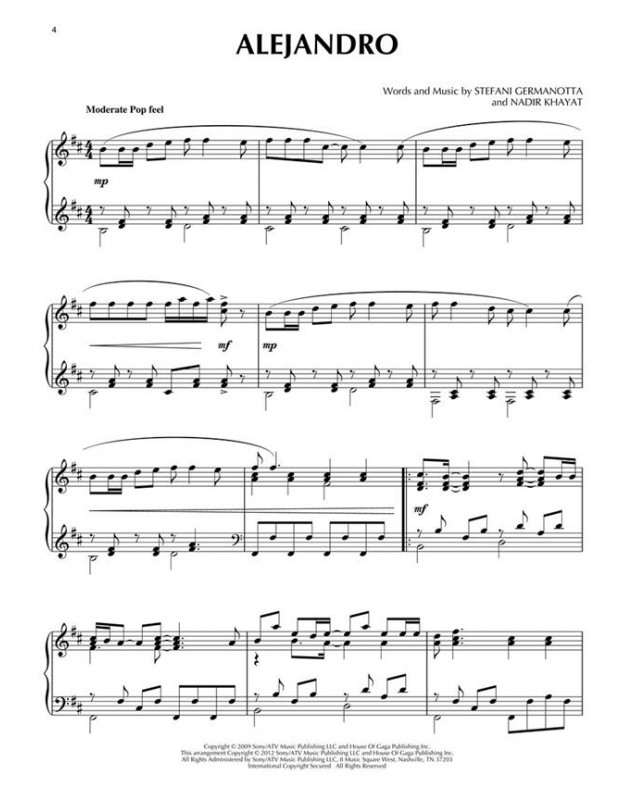 9781476814452 - Lady Gaga Piano Solo - HL00102707 éditions Hal Leonard