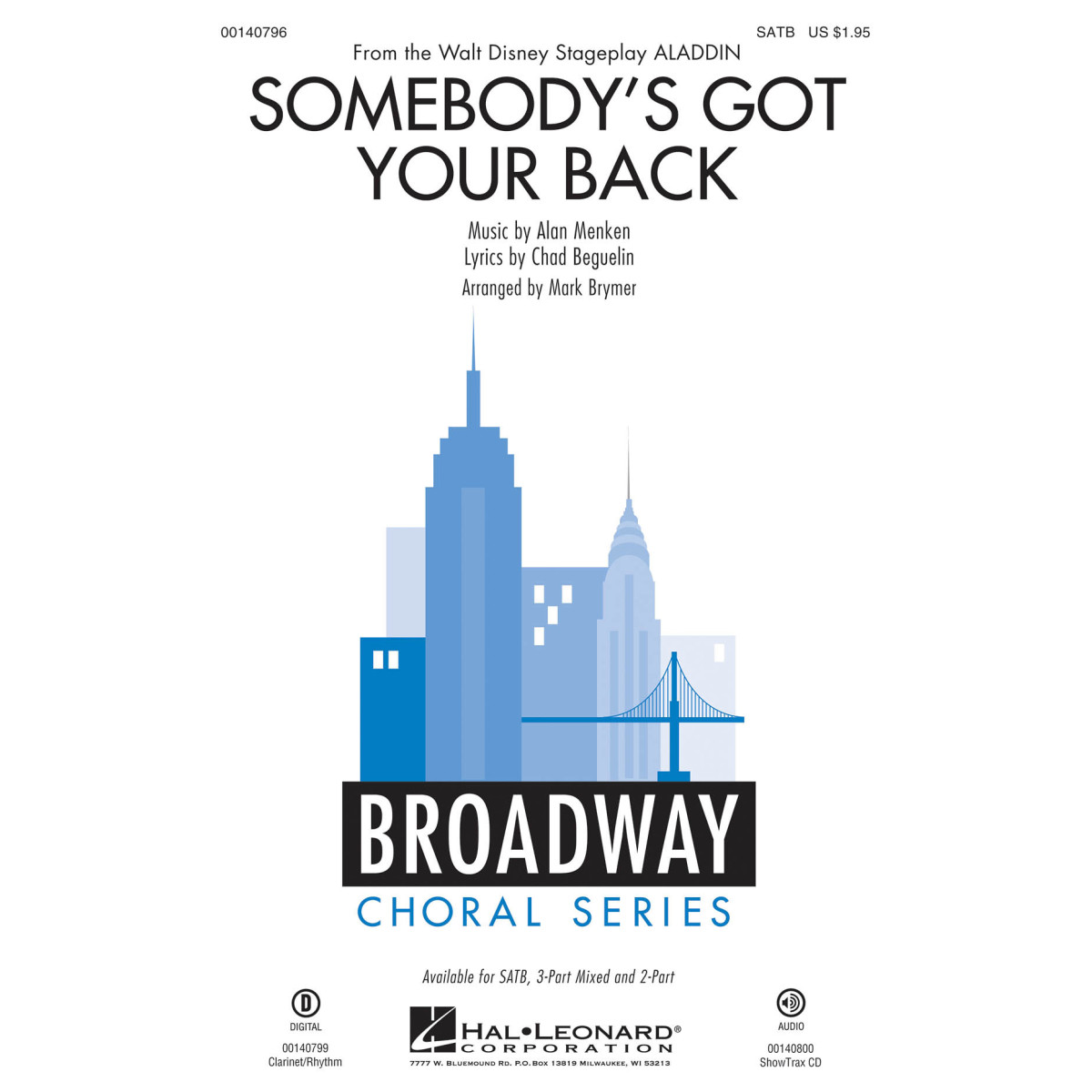 Alan Menken Somebody's Got Your Back from Aladdin - Original Broadway Musical Mark Brymer  SATB Conducteur chorale Pop Choral Se
