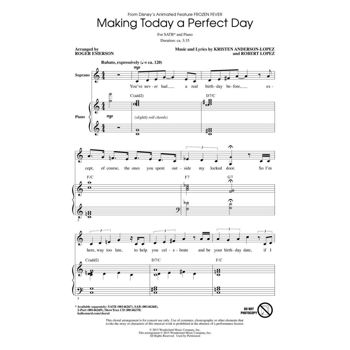 Kristen Anderson-Lopez Making Today a Perfect Day - from Frozen Fever ShowTrax CD Roger Emerson  Choeur CD Disney Choral TV, Fil