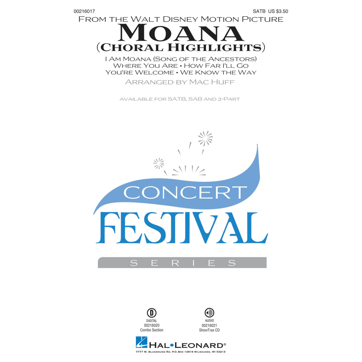 Moana Choral Highlights Mac Huff  SATB Conducteur chorale Disney Choral TV, Film, Comédie musicale    888680664879 HL00216017