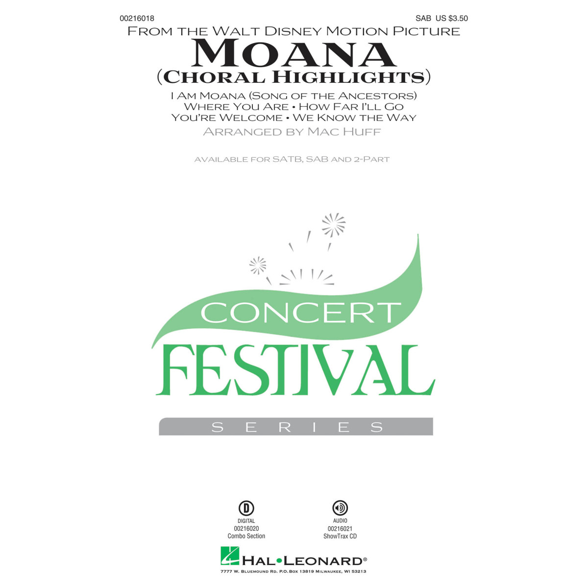 Moana Choral Highlights Mac Huff  SAB Conducteur chorale Disney Choral TV, Film, Comédie musicale    888680664886 HL00216018