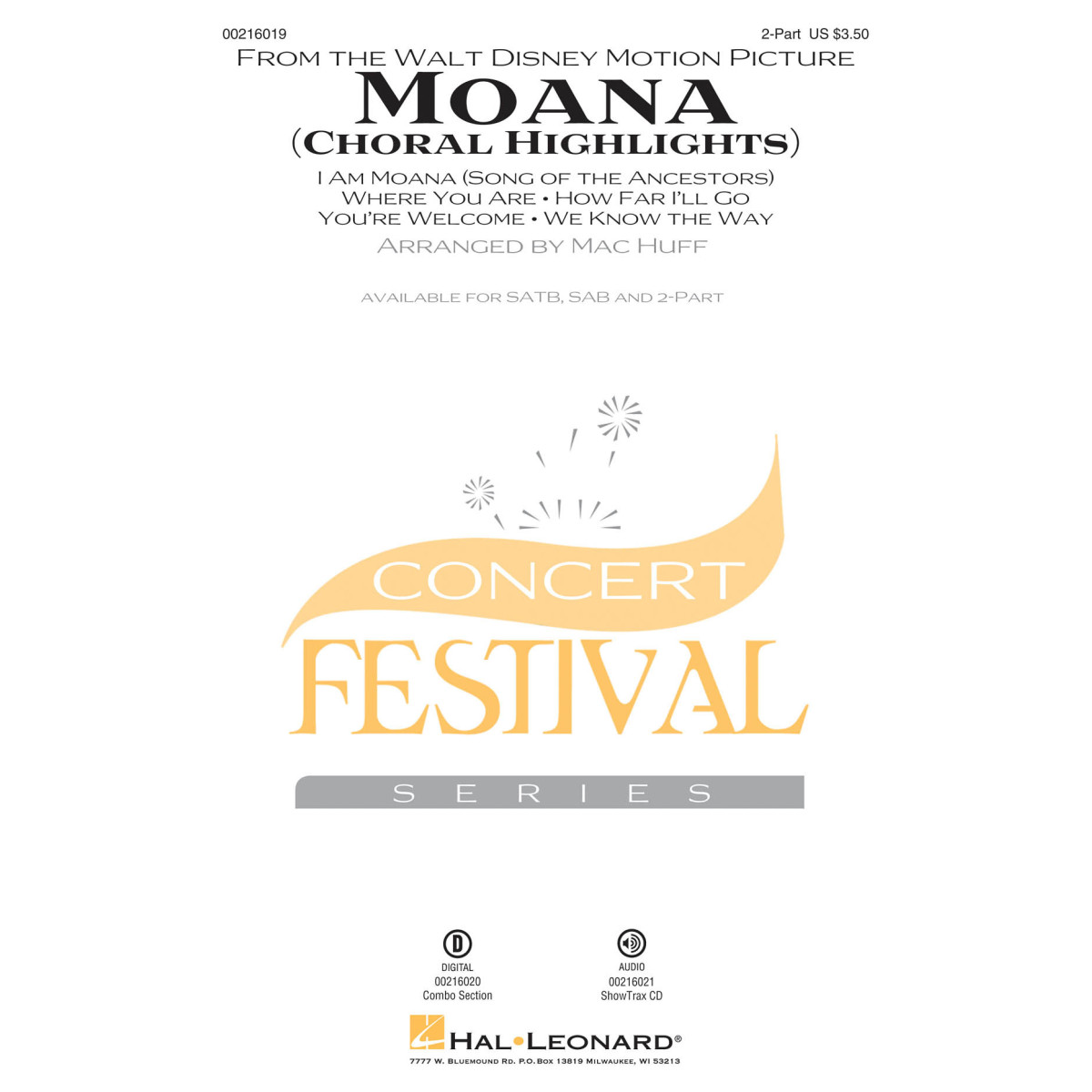 Moana Choral Highlights Mac Huff  2-Part Choir and Piano Conducteur chorale Disney Choral TV, Film, Comédie musicale    88868066