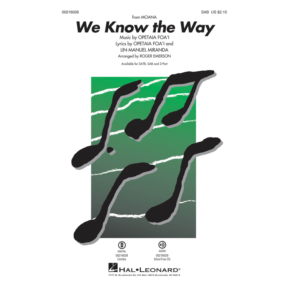 We Know the Way from Moana Roger Emerson  SAB Conducteur chorale Disney Choral TV, Film, Comédie musicale    888680664961 HL0021