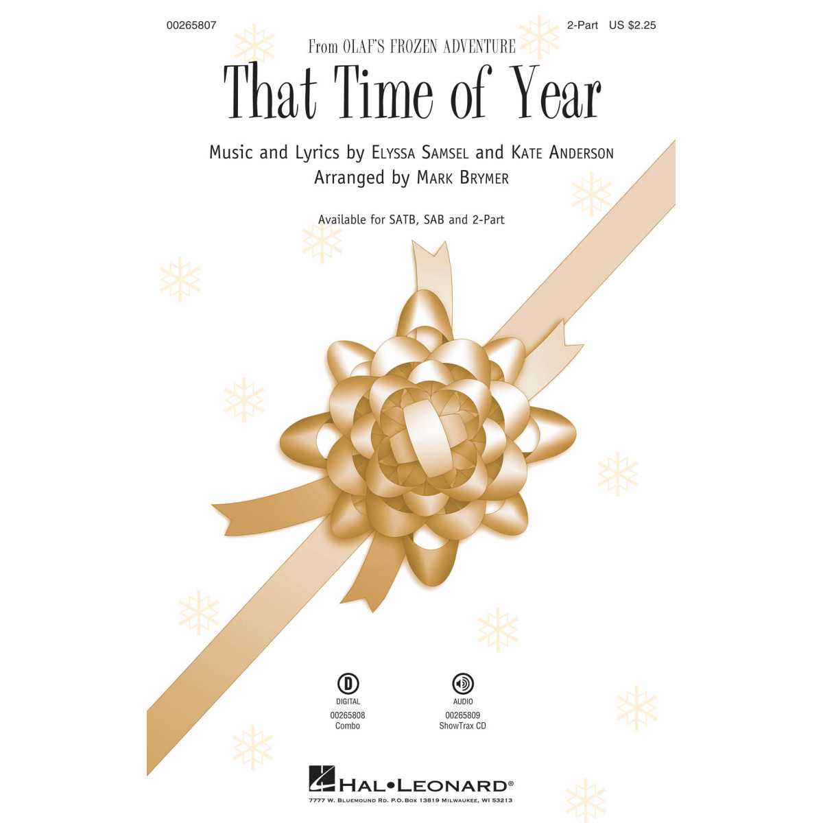 Elyssa Samsel_Kate Anderson That Time of Year from Olaf's Frozen Adventure Mark Brymer  2-Part Choir and Piano Conducteur choral