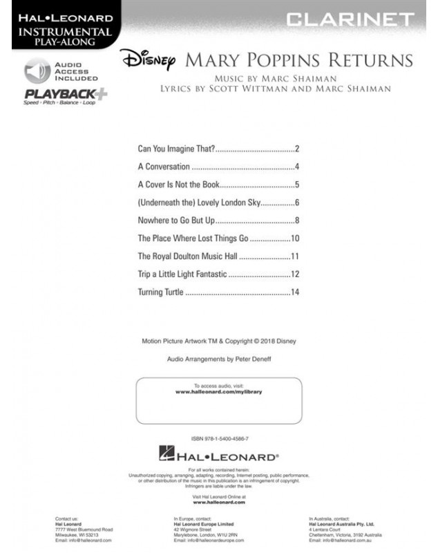 Mary Poppins Returns pour Clarinette - Hal Leonard - HL00288949