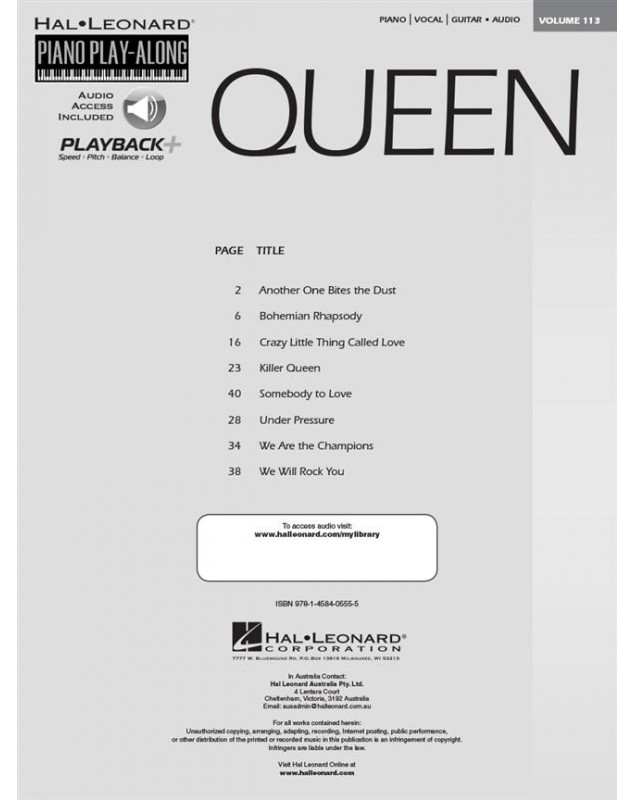 Piano Play-Along Volume 113 : Queen - Hal Leonard