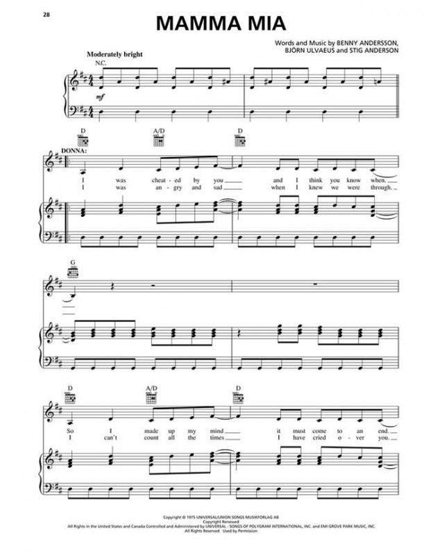 Piano Play-Along Volume 73 : Mamma Mia ! The Movie