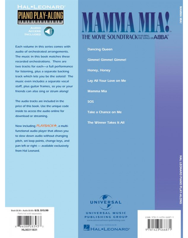 Piano Play-Along Volume 73 : Mamma Mia ! The Movie