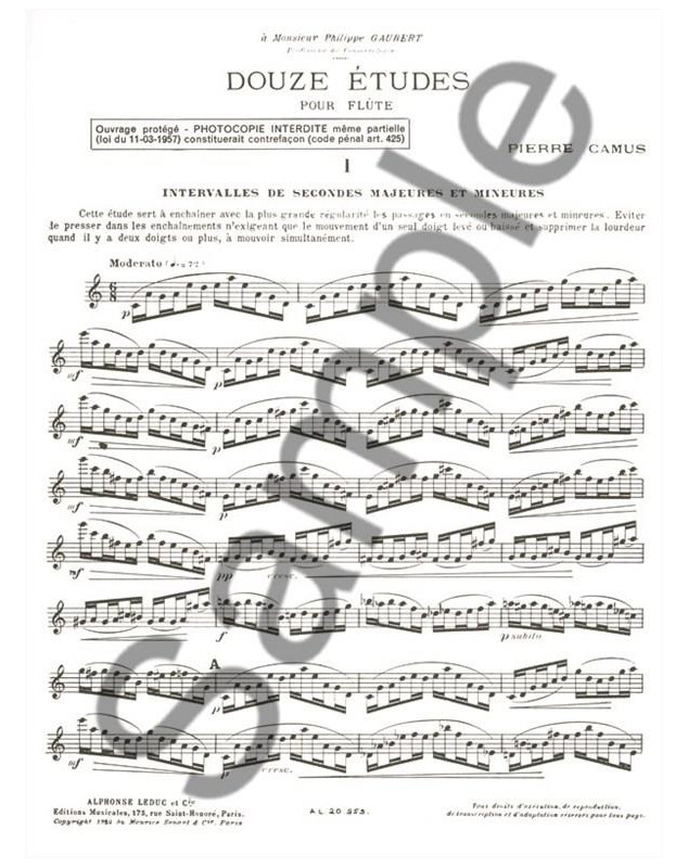 Pierre Camus : 12 Etudes pour Flûte - éditions Alphonse Leduc