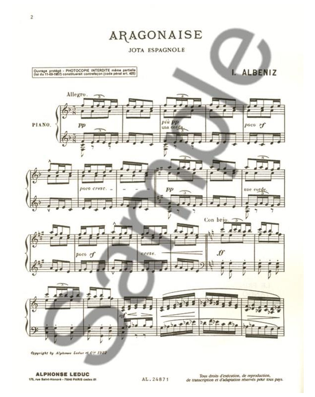 Albeniz : Dix Pieces (10) pour Piano - éditions Alphonse Leduc