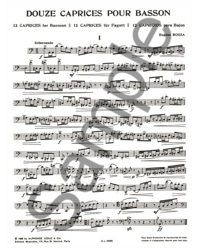 Bozza : 12 Caprices pour basson - éditions Alphonse Leduc