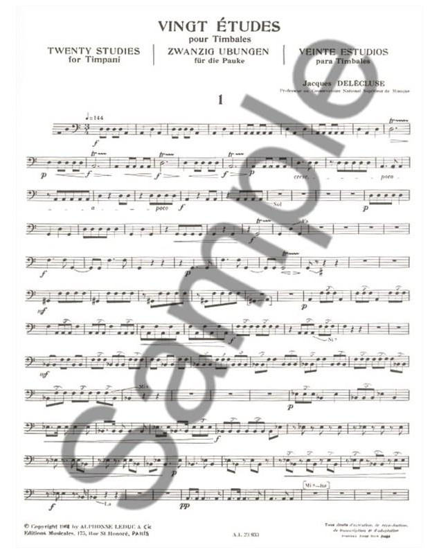 20 Vingt Etudes pour Timbales - Jacques Delécluse - Alphonse Leduc