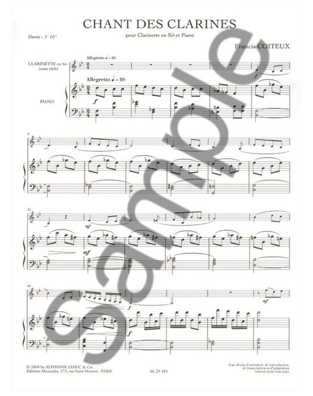 Chant Des Clarines - Francis Coiteux - Clarinette et Piano