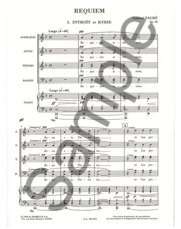 Requiem op. 48 - Version 1893 - Gabriel Fauré - Editions Hamelle
