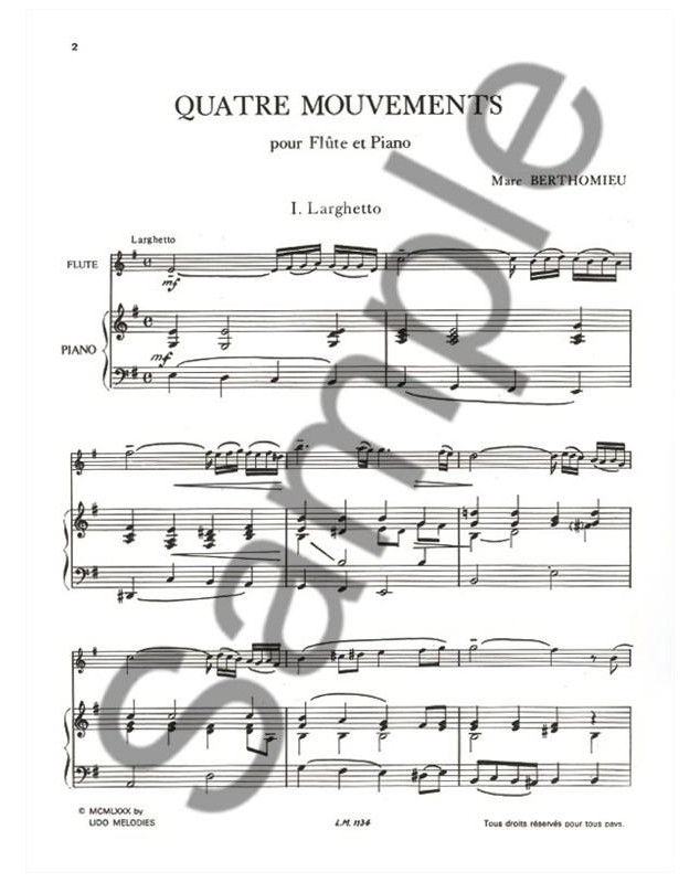 Quatre (4) Mouvements - Flute et Piano - Berthomieu - Alphonse Leduc