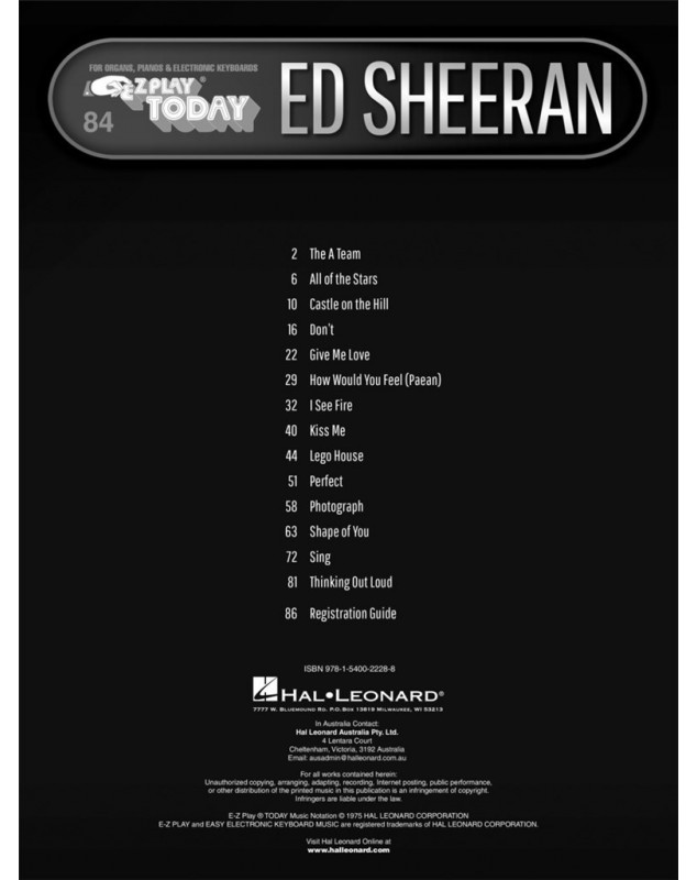 Ed Sheeran (Pour Piano facile)