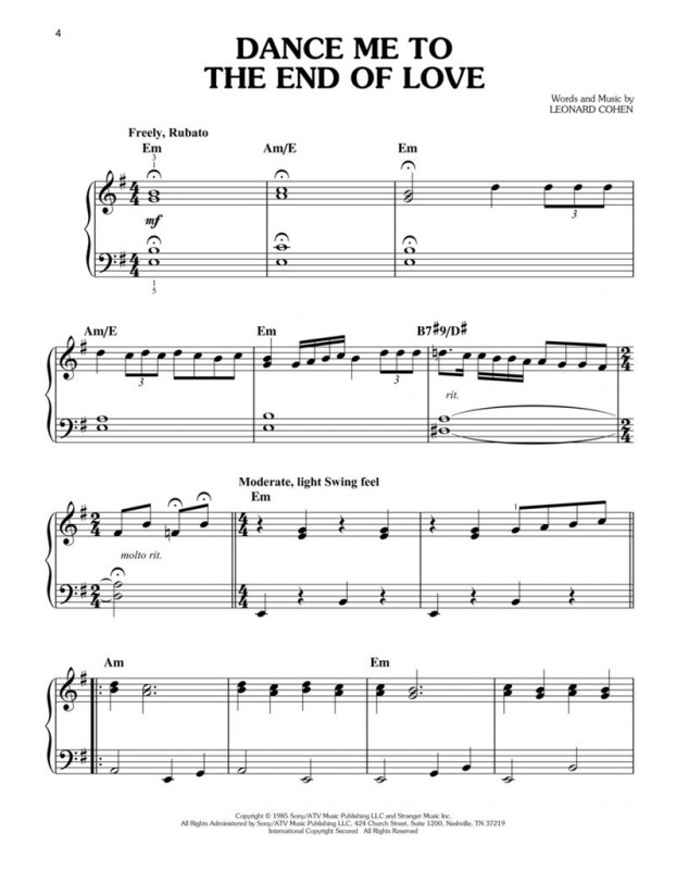 Leonard Cohen for Easy Piano