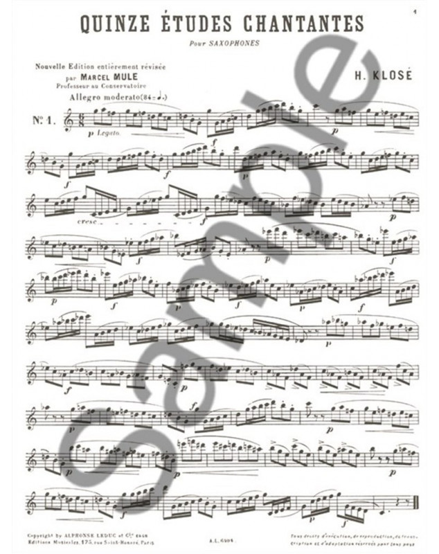 Klosé : 15 Etudes Chantantes pour Saxophone