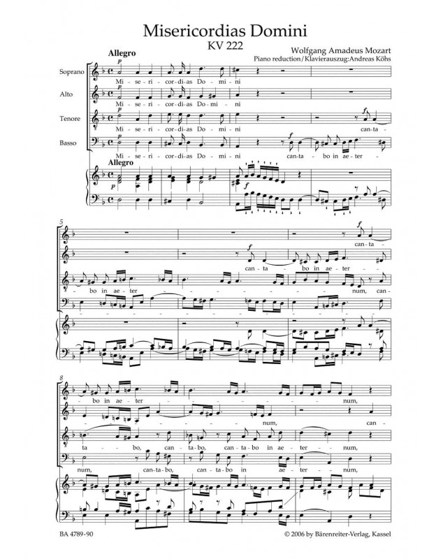 W.A. Mozart : Misericordias Domini K.222 (Chant / Piano)