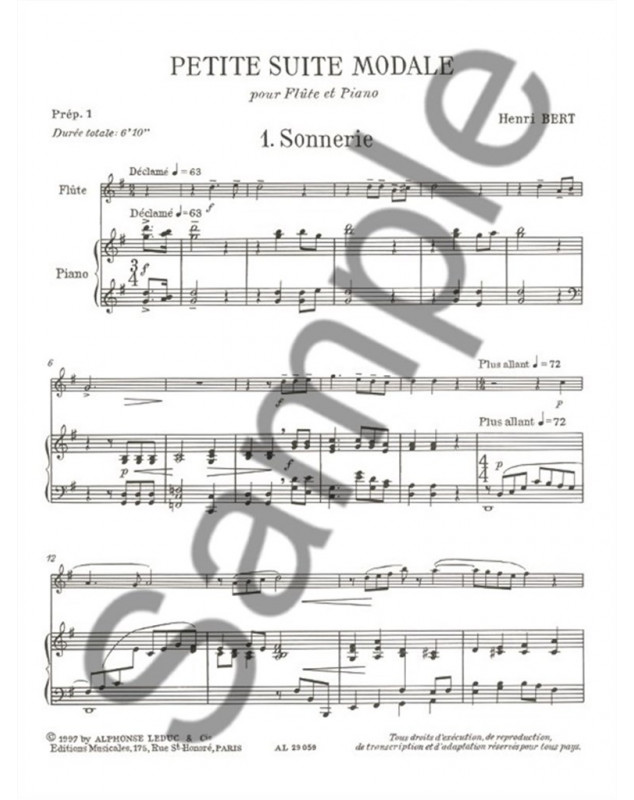 Petite Suite Modale - Henri Bert - Flute et Piano - Alphonse Leduc