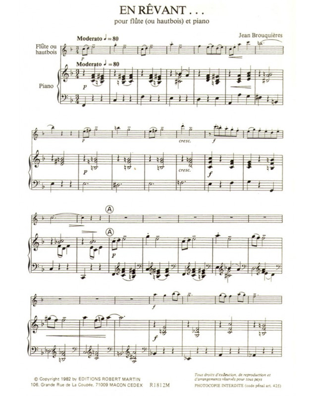 Jean Brouquières : En Rêvant (Pour Flûte ou Hautbois et Piano)