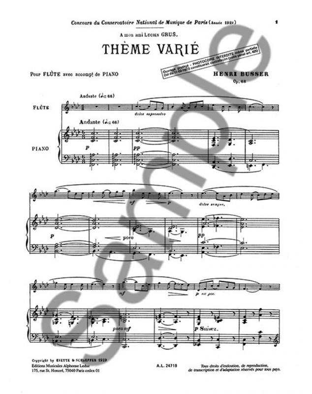 Henri Busser : Thème Varié Opus 68