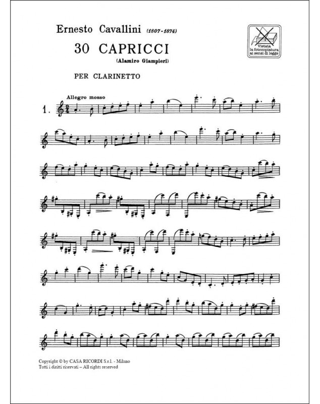 Ernesto Cavallini : 30 Capricci - 30 Caprices Pour Clarinette
