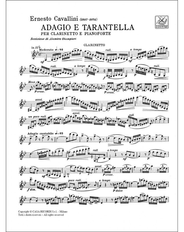 Ernesto Cavallini : Adagio e Tarantella - Editions Ricordi
