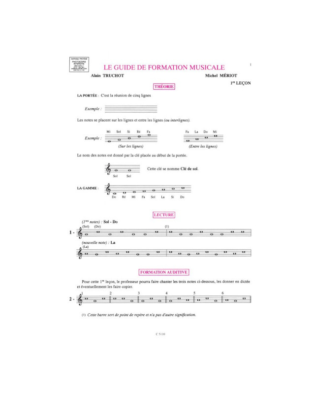 Le Guide de formation musicale Vol.1 - débutant 1 - Editions Combre