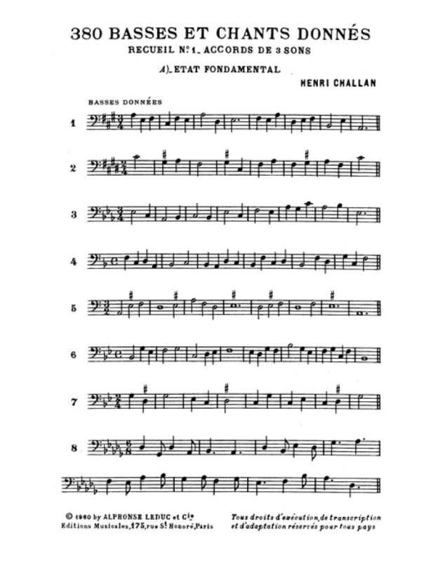 380 Basses et Chants Donnés Vol. 1A - Henri Challan - Alphonse Leduc
