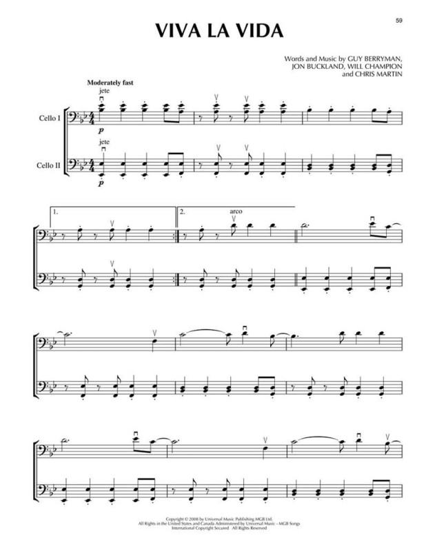 2Cellos - Partitions pour 2 Violoncelles