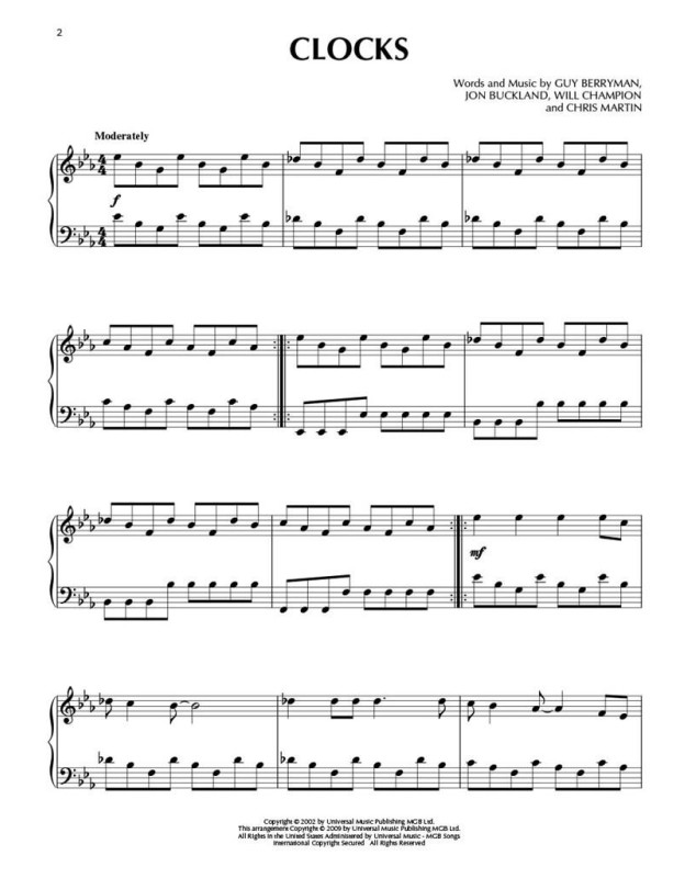 Coldplay For Piano Solo