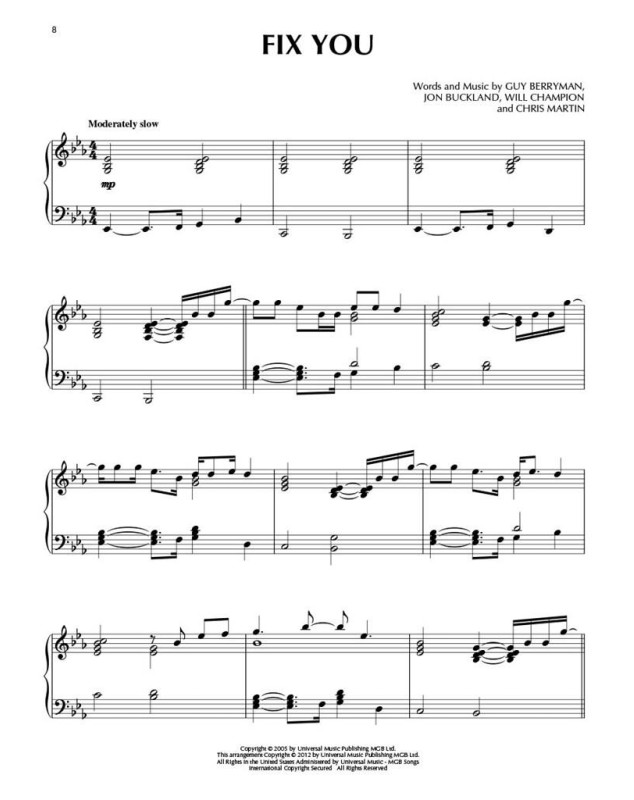 Coldplay For Piano Solo