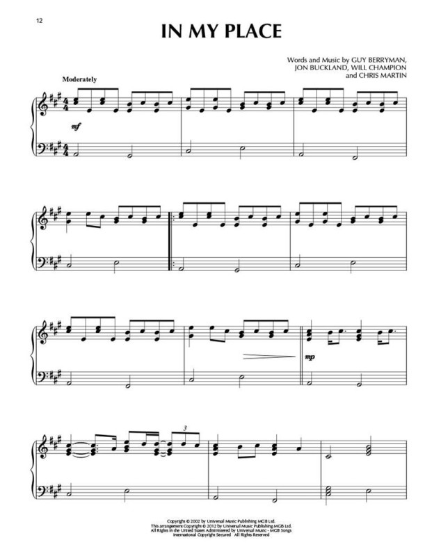 Coldplay For Piano Solo