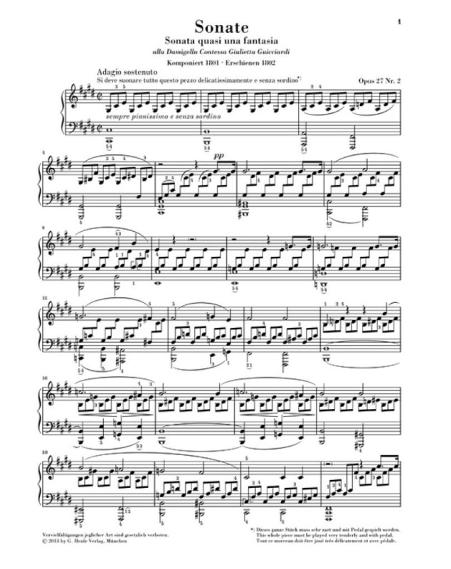 Ludwig van Beethoven : Sonate au Clair de lune N° 14 Op.27 N°2 - Henle Verlag Urtext