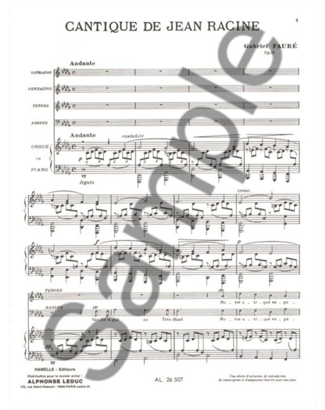 Gabriel Fauré : Cantique De Jean Racine Op.11