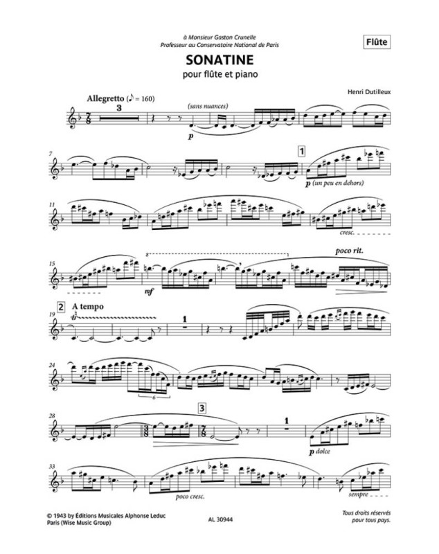 Sonatine - Henry Dutilleux - Flute et Piano - Editions Alphonse Leduc
