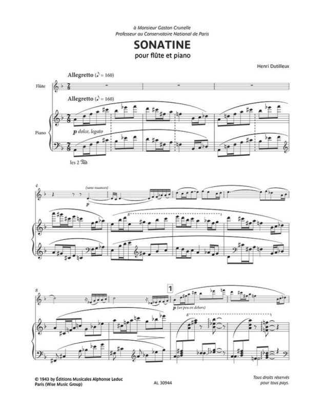 Sonatine - Henry Dutilleux - Flute et Piano - Editions Alphonse Leduc