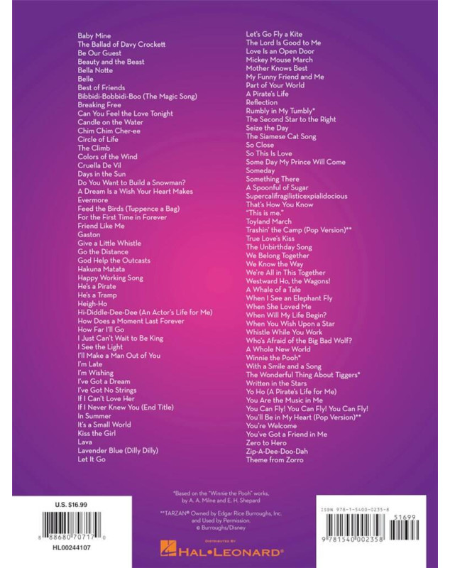 101 Disney Songs for Alto Sax   Saxophone Alto Recueil 101 Songs TV, Film, Comédie musicale   9781540002358 888680707170 HL00244