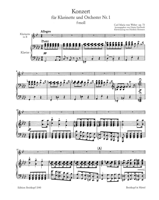Carl Maria von Weber : Concerto pour Clarinette N°1 en fa mineur Op. 73
