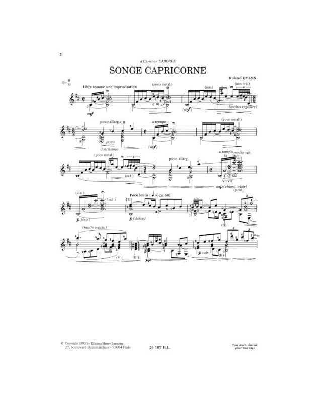 Songe Capricorne - Roland Dyens - Guitare - Editions Henry Lemoine