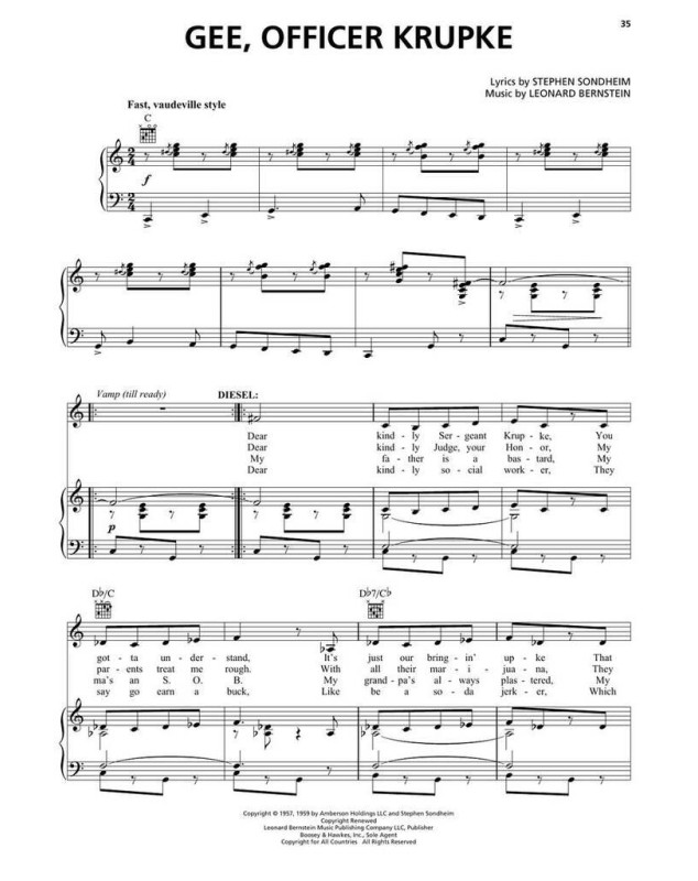 Leonard Bernstein : West Side Story - Vocals Selections Partitions pour Piano / Voix / Guitare