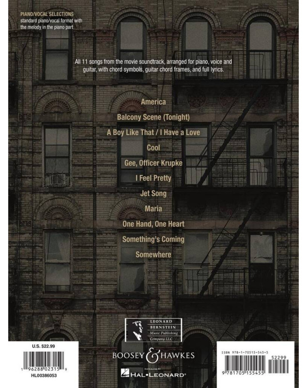 Leonard Bernstein : West Side Story - Vocals Selections Partitions pour Piano / Voix / Guitare