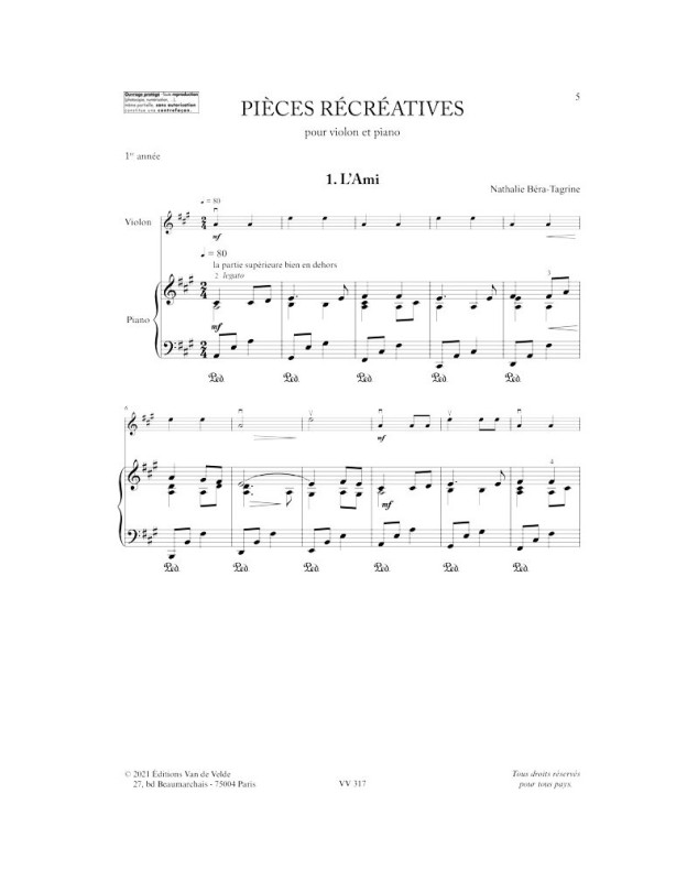 BERA-TAGRINE Nathalie et TRACHIER Francine : Pièces récréatives Vol.1