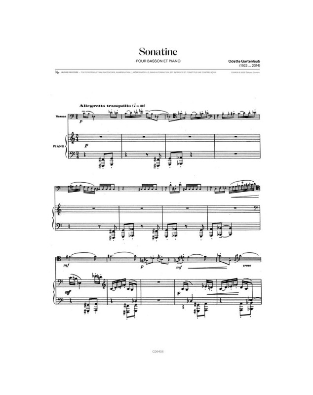 Sonatine - Basson et Piano - Odette Gartenlaub - Editions Combre
