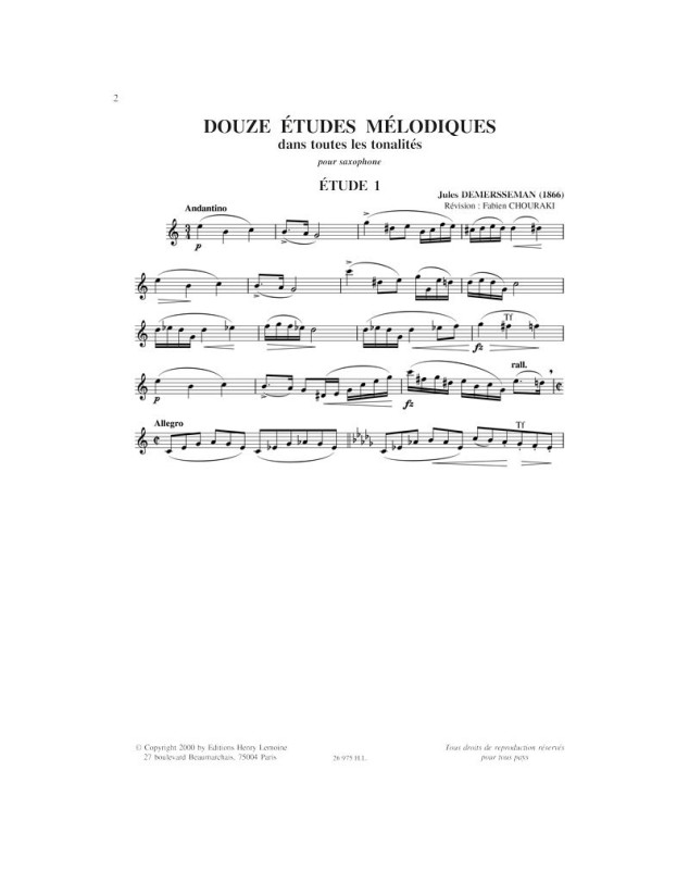 Jules-Auguste Demersseman : 12 Etudes mélodiques