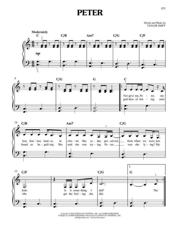 Taylor Swift : The Tortured Poets Department Recueil pour Piano Facile