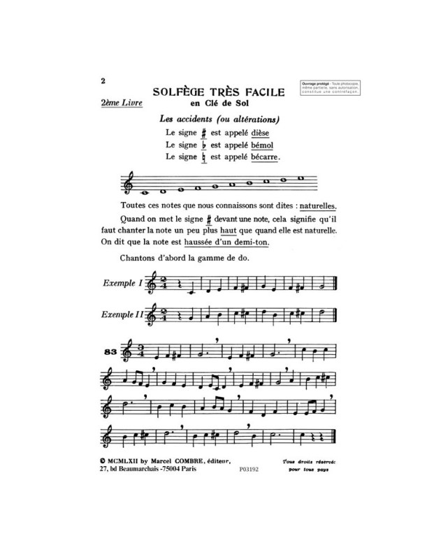 Solfège des débutants - clé de sol Vol.2 - Henri Classens - Combre